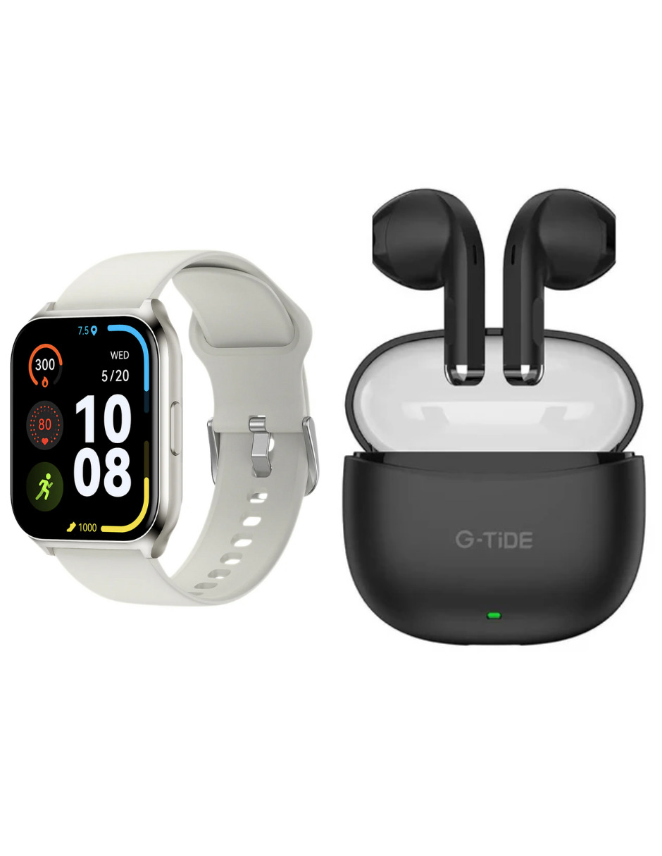 Audífonos Gtide L21 Negros + Smartwatch Filwans Gts Mini Plateado