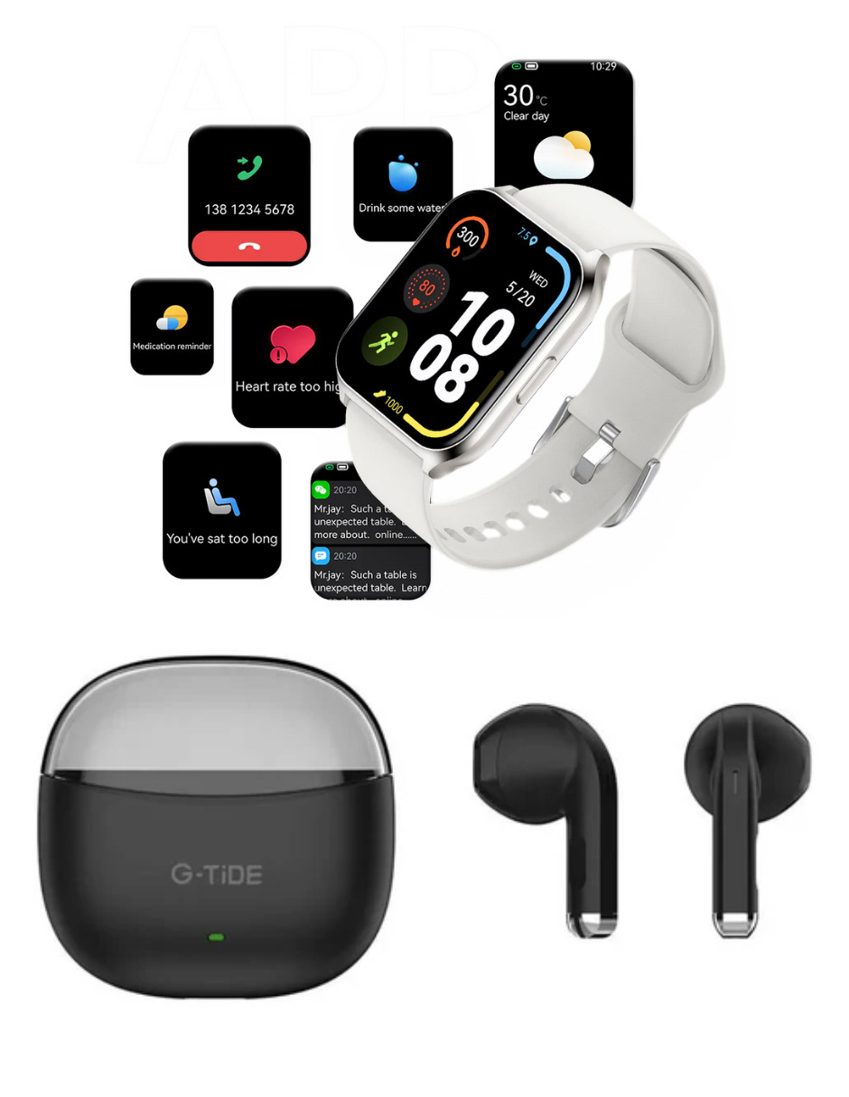Foto 2 | Audífonos Gtide L21 Negros + Smartwatch Filwans Gts Mini Plateado
