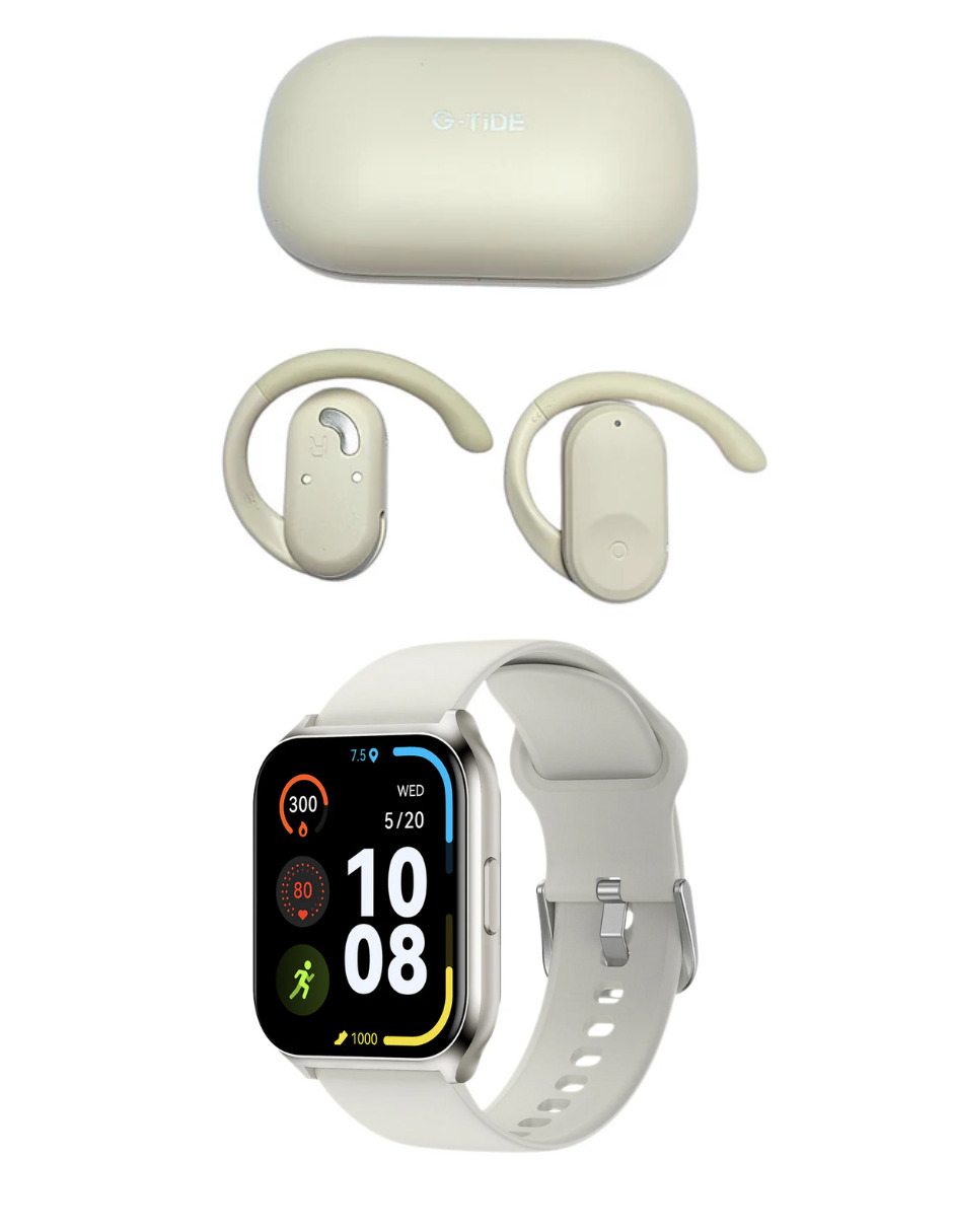 Foto 5 pulgar | Audífonos Ows 2 G-tide Beige Incluye X1 Smartwatch Filwans Gts Mini Plateado