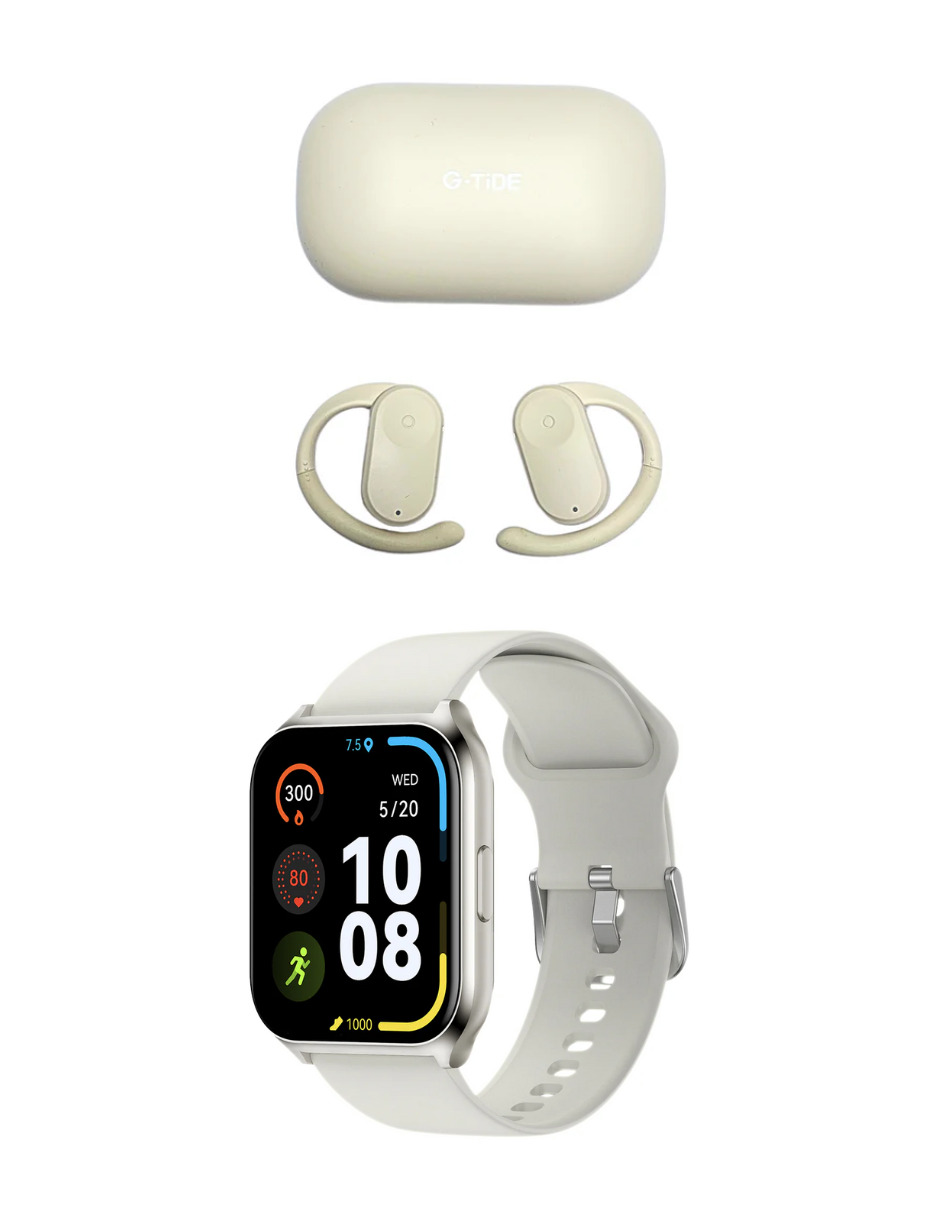 Foto 6 pulgar | Audífonos Ows 2 G-tide Beige Incluye X1 Smartwatch Filwans Gts Mini Plateado
