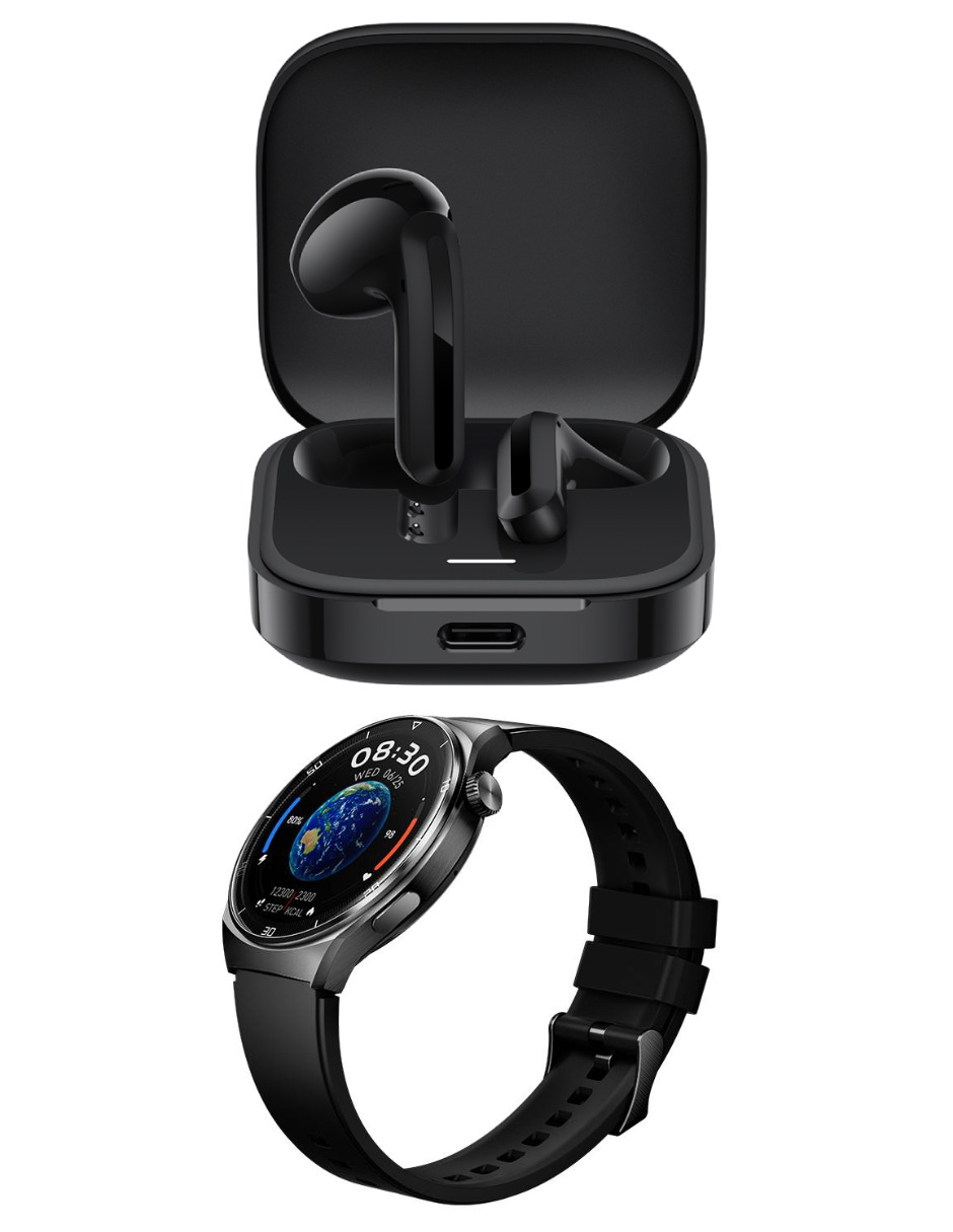 Foto 2 pulgar | Audífonos Redmi Bunds 6 Active Xiaomi Negros Incluye X1 Smartwatch Qcy Gt2 Negro