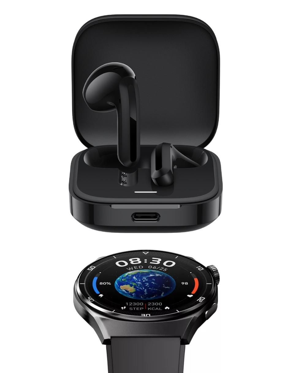 Foto 3 pulgar | Audífonos Redmi Bunds 6 Active Xiaomi Negros Incluye X1 Smartwatch Qcy Gt2 Negro