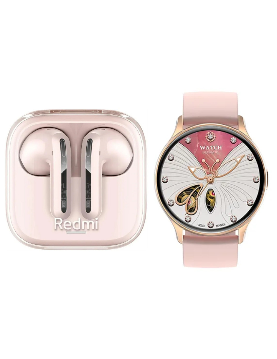 Foto 2 pulgar | Audífonos Redmi Bunds 6 Active Xiaomi Rosas Incluye X1 Smartwatch G-tide R5 Rosa