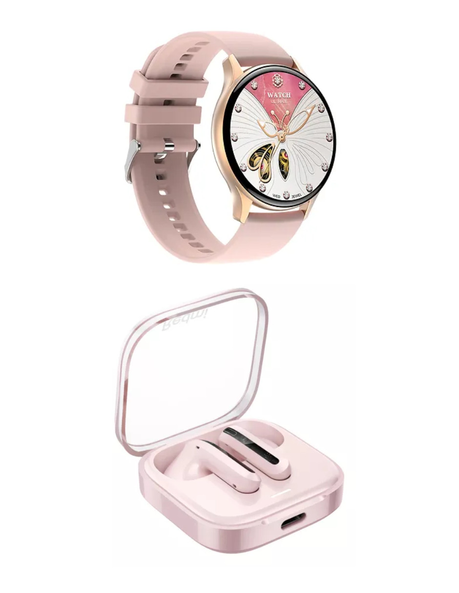 Foto 3 pulgar | Audífonos Redmi Bunds 6 Active Xiaomi Rosas Incluye X1 Smartwatch G-tide R5 Rosa