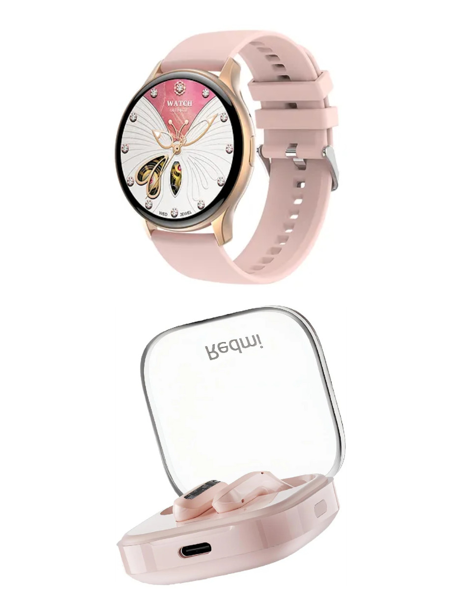 Foto 4 pulgar | Audífonos Redmi Bunds 6 Active Xiaomi Rosas Incluye X1 Smartwatch G-tide R5 Rosa