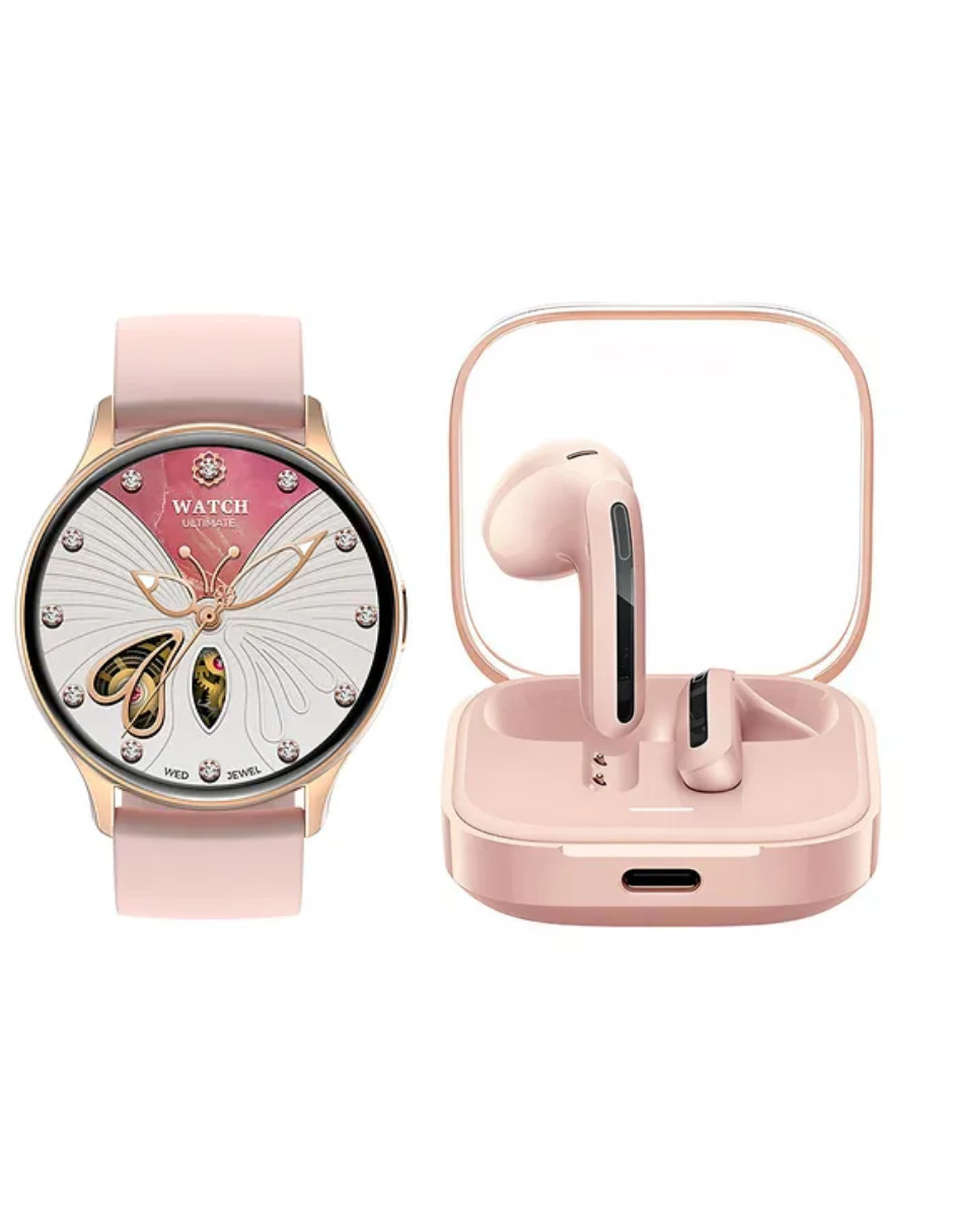 Foto 5 pulgar | Audífonos Redmi Bunds 6 Active Xiaomi Rosas Incluye X1 Smartwatch G-tide R5 Rosa