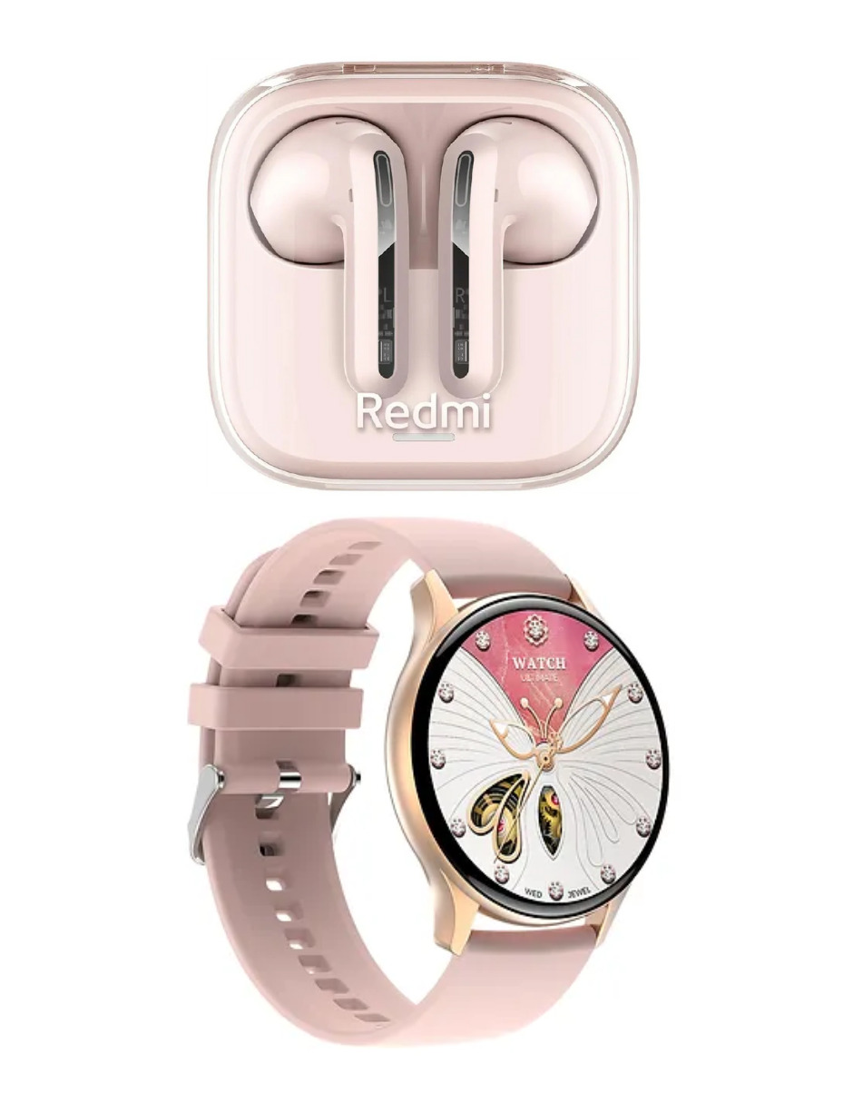 Foto 6 pulgar | Audífonos Redmi Bunds 6 Active Xiaomi Rosas Incluye X1 Smartwatch G-tide R5 Rosa