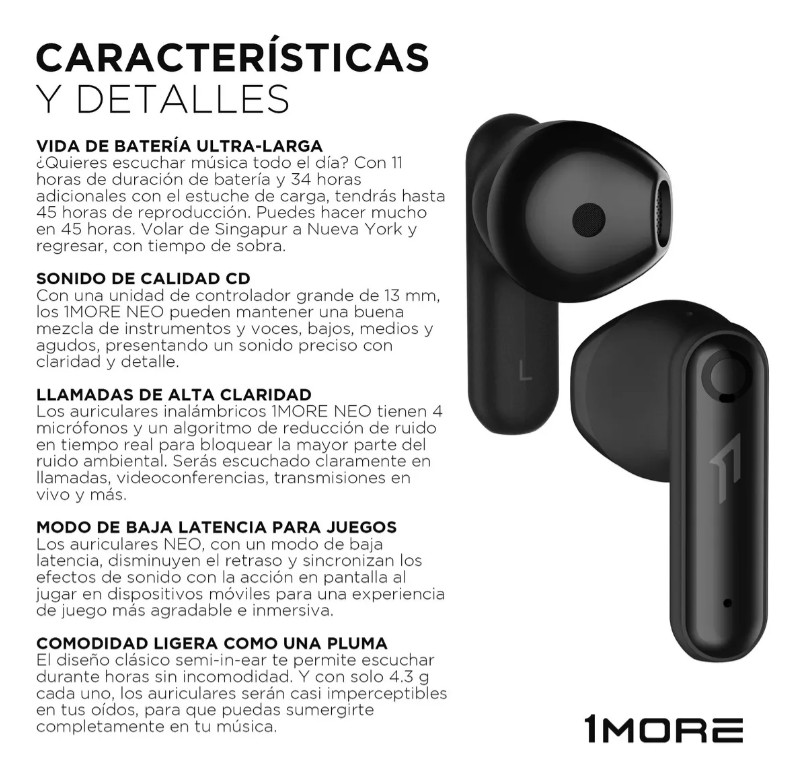 Foto 7 pulgar | Audifonos Inalámbricos Bluetooth Gamer In-ear 1more Neo Enc Reducción Del Ruido Del Teléfono Auriculares Color Negro