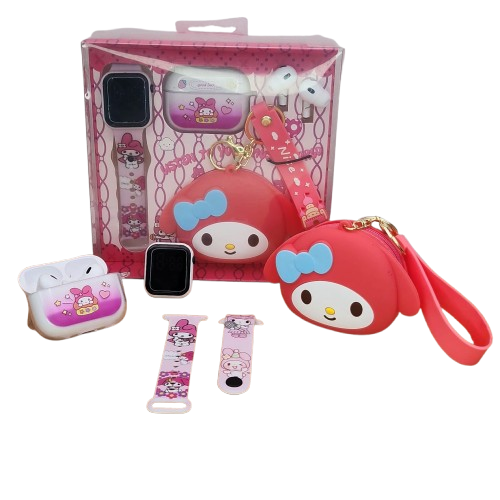 Set My Melody -audifonos Con Funda, Llavero Y Reloj Para Niños