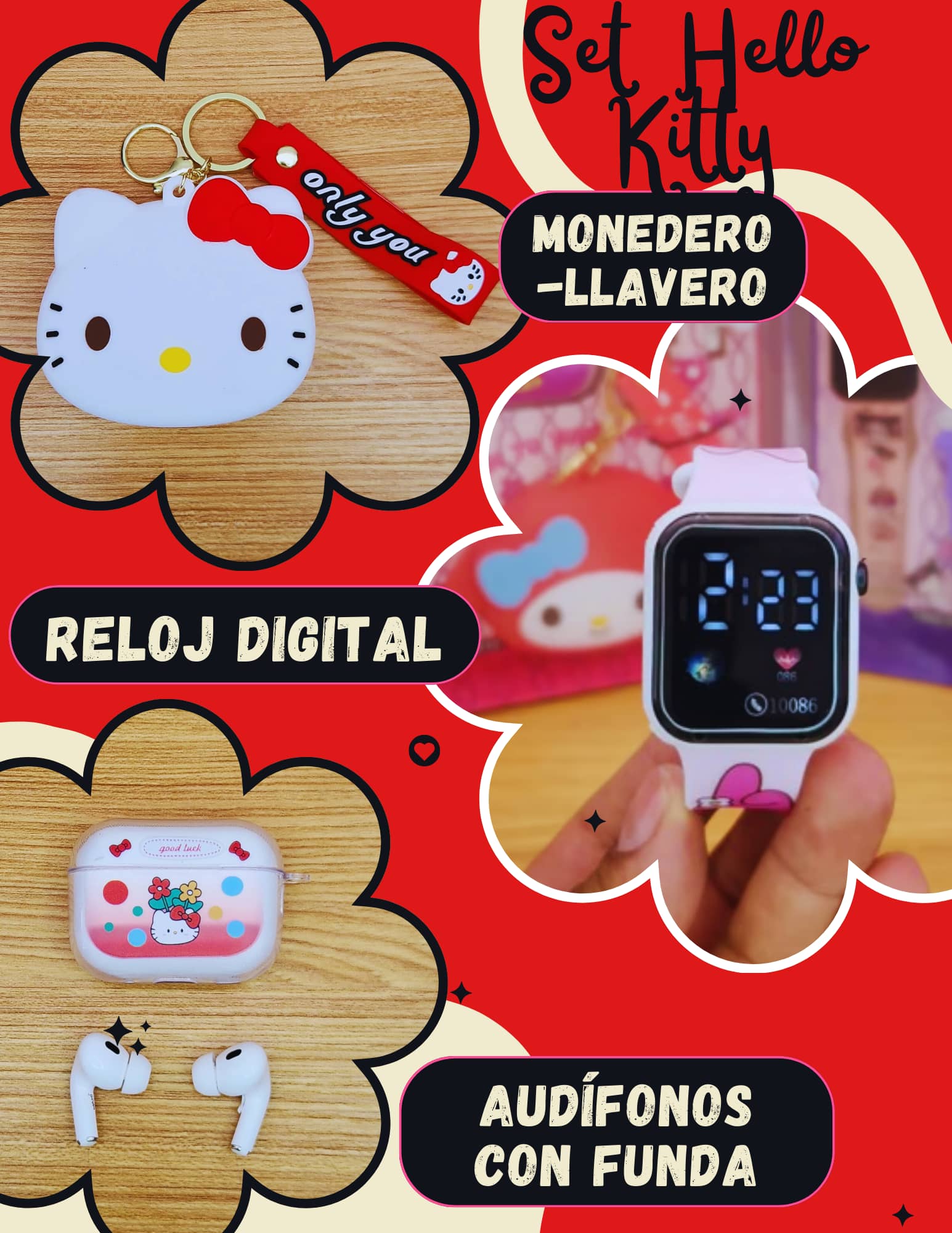 Foto 3 pulgar | Set Hello Kitty -audifonos Con Funda, Llavero Y Reloj Para Niños