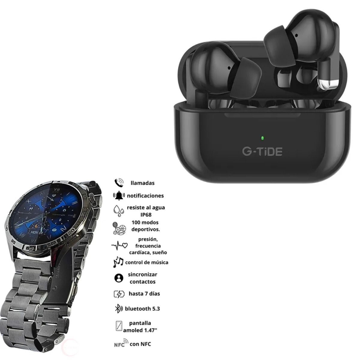 Foto 4 pulgar | Bundle Audifonos Gtide L22 Color Negro + Smartwatch G-tide Power