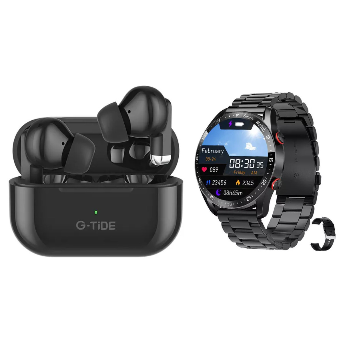 Foto 2 pulgar | Bundle Audifonos Gtide L22 Color Negro + Reloj Inteligente Con Llamada Bluetooth