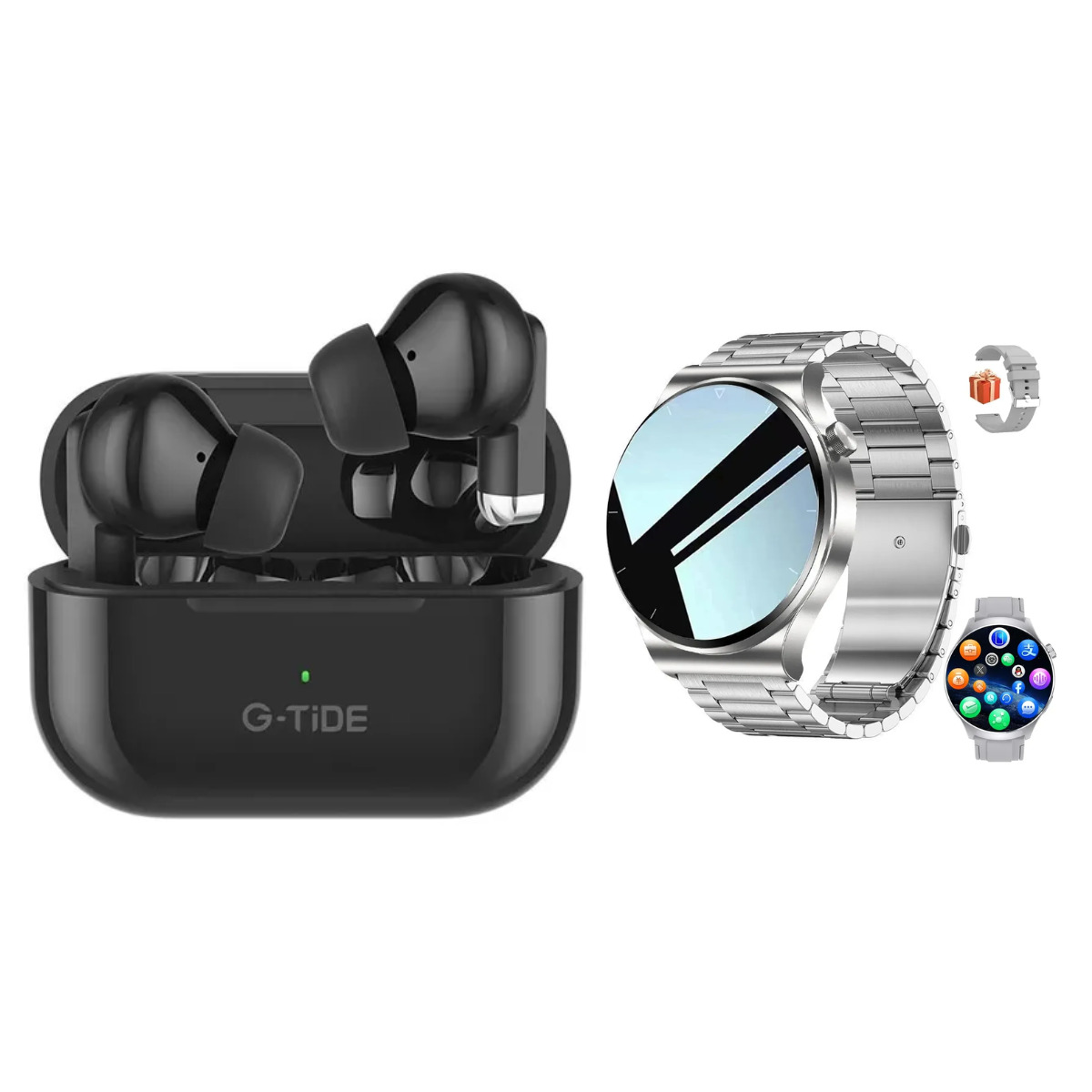 Foto 2 pulgar | Bundle Audifonos Gtide L22 Color Negro + Smartwatch Metálico W&o