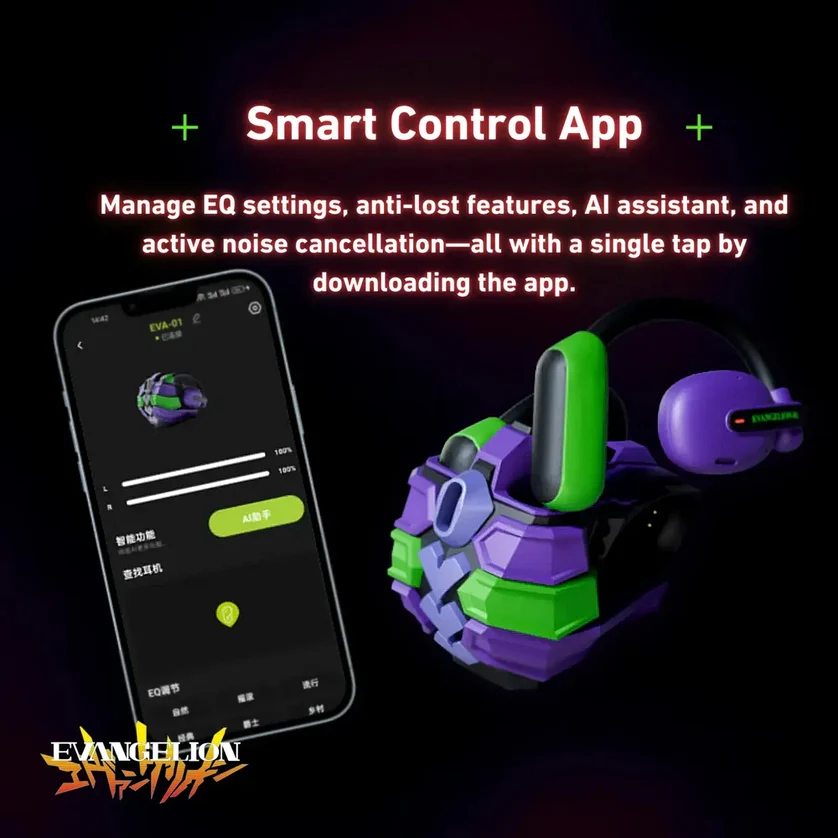 Foto 4 pulgar | Audífonos Deportivos Bluetooth Con Noise Cancelling Evangelion Eva-01