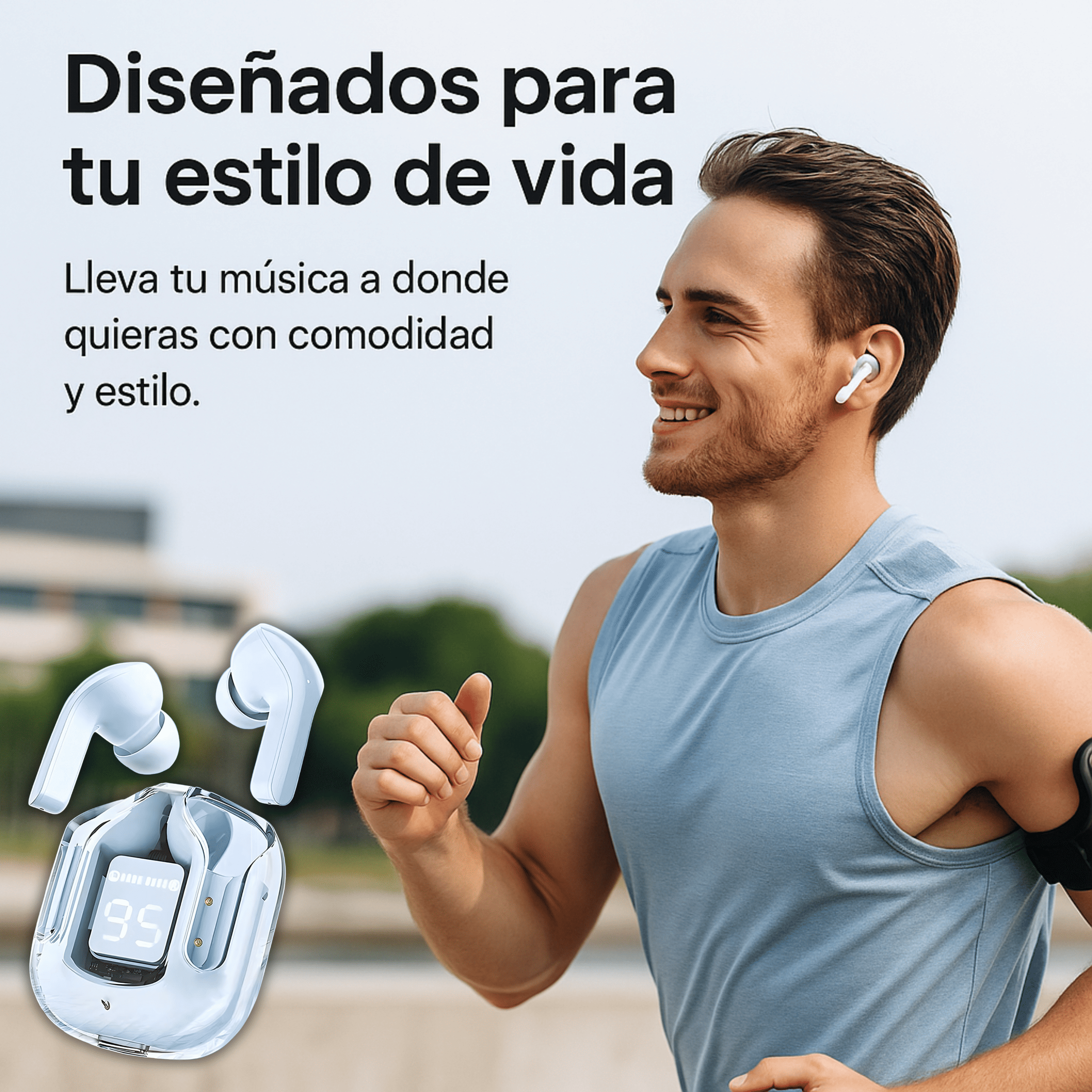 Foto 4 pulgar | Audífonos Inalámbricos Bluetooth Pro Azul Claro con Cancelación de Ruido, Sonido HD y Estuche de Carga