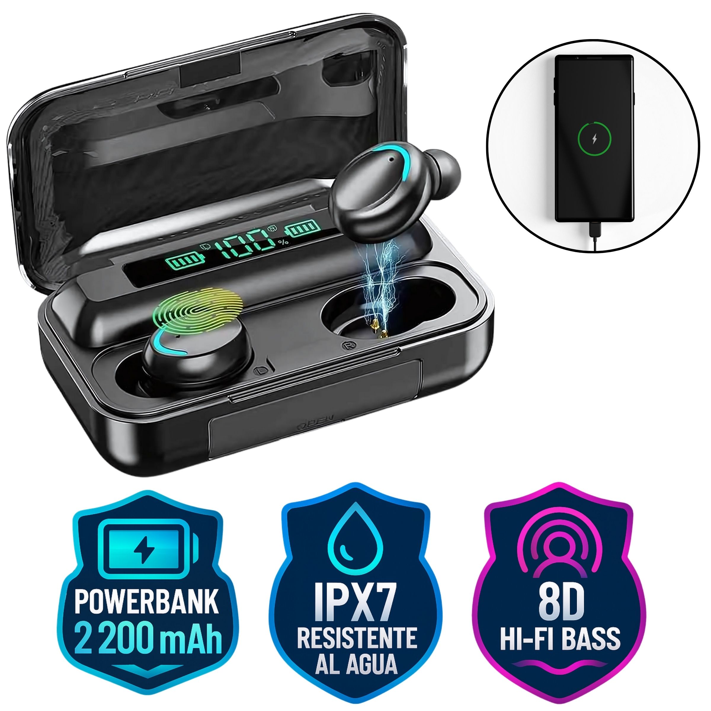 Foto 1 | Audífonos Inalámbricos In Ear Pro con Cancelación de Ruido Activa, Sonido HD, Estuche Power Bank y Control Táctil
