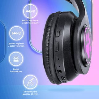 Foto 3 | Audífonos color Negro Bluetooth V5.0 Orejas de Gato Sonido Estéreo Con Luz RGB