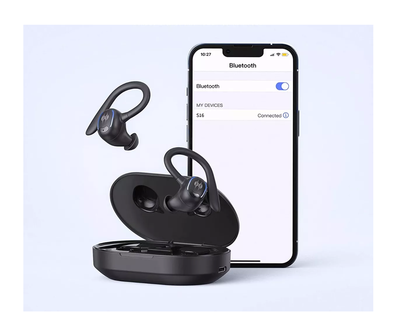 Foto 4 pulgar | Auriculares Deportivos Lab.G Negro Bluetooth Impermeables con Gancho