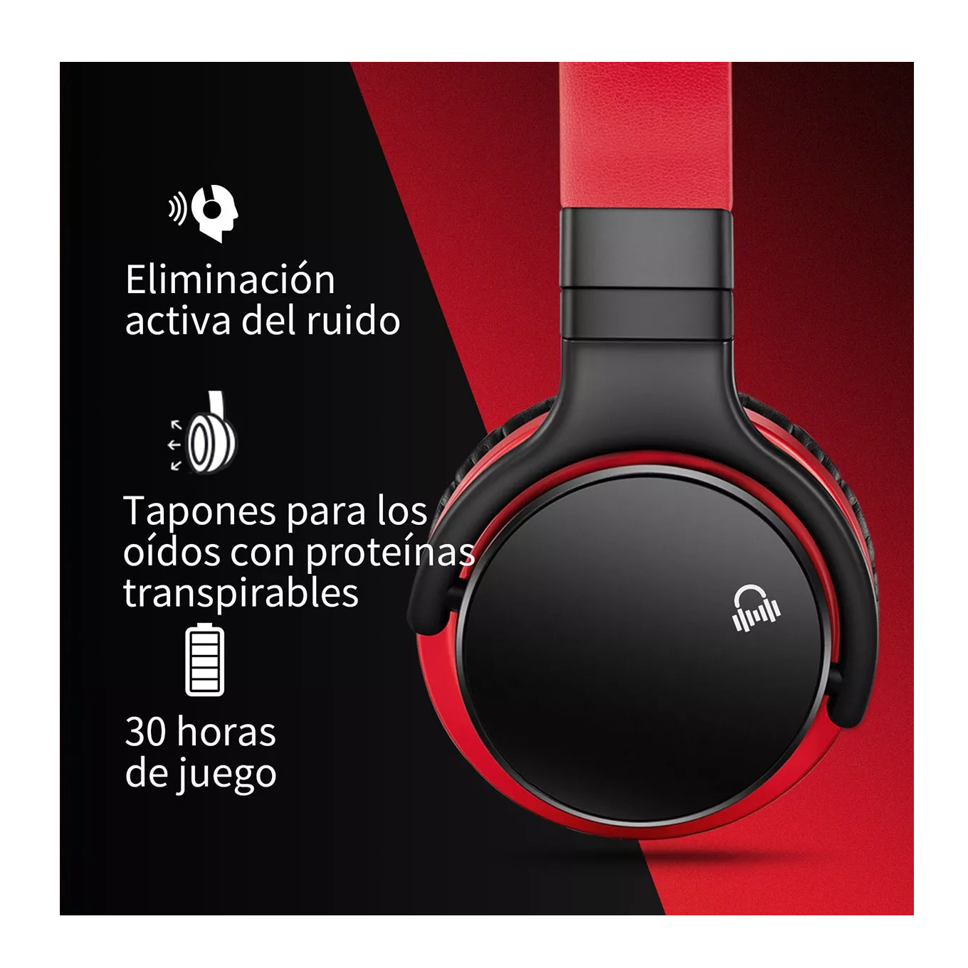 Foto 5 pulgar | Audífonos Bluetooth con Cancelación de Ruido Rojo y Negro