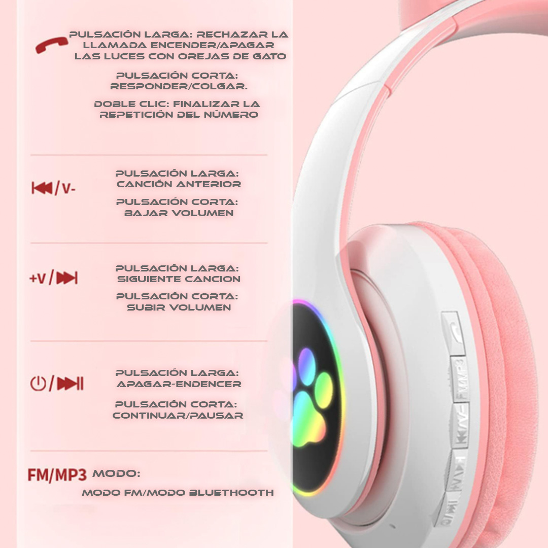Foto 4 pulgar | Audífonos Inalámbricos Rosa con Diseño de Orejas de Gato