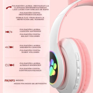 Foto 3 | Audífonos Inalámbricos Rosa con Diseño de Orejas de Gato