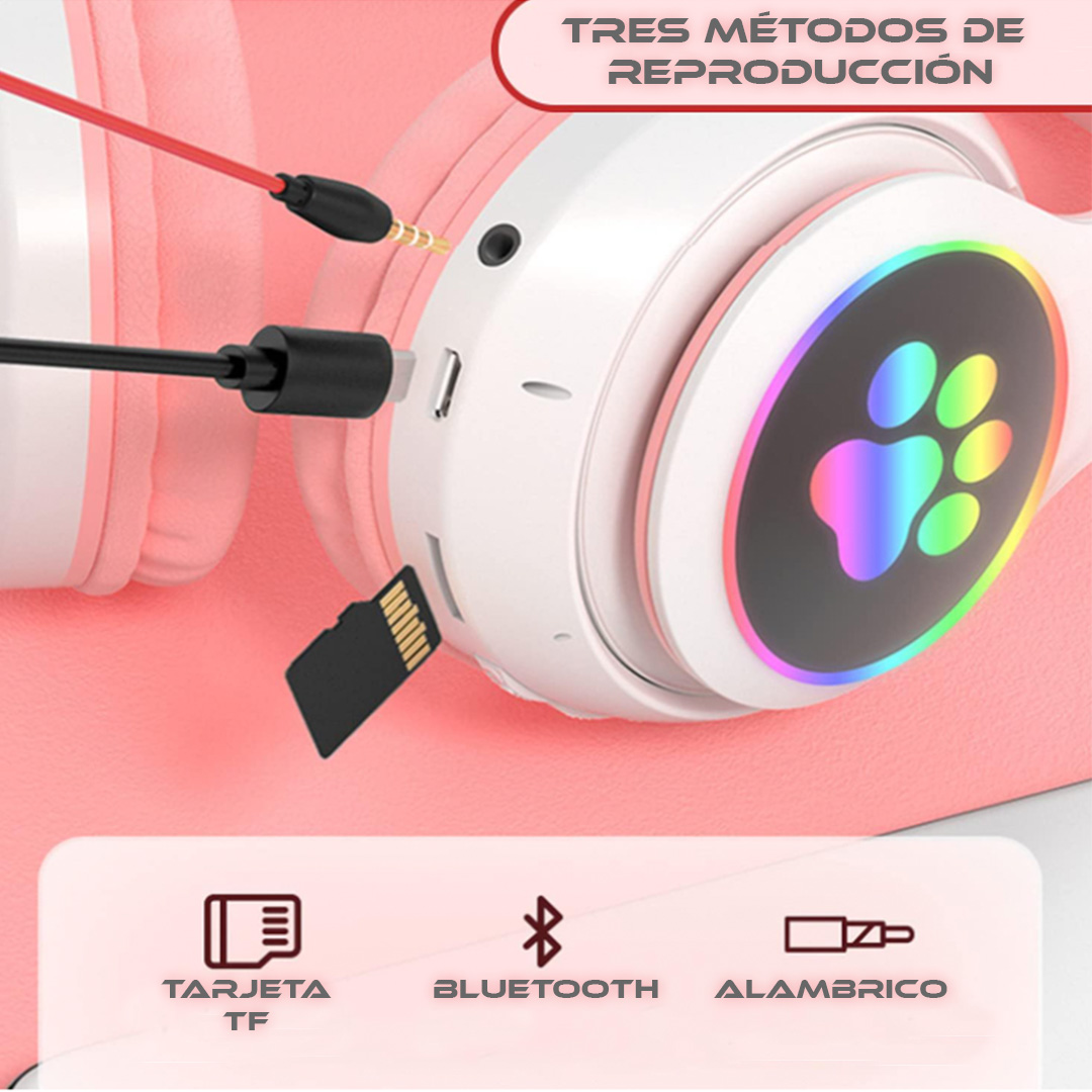 Foto 5 pulgar | Audífonos Inalámbricos Rosa con Diseño de Orejas de Gato