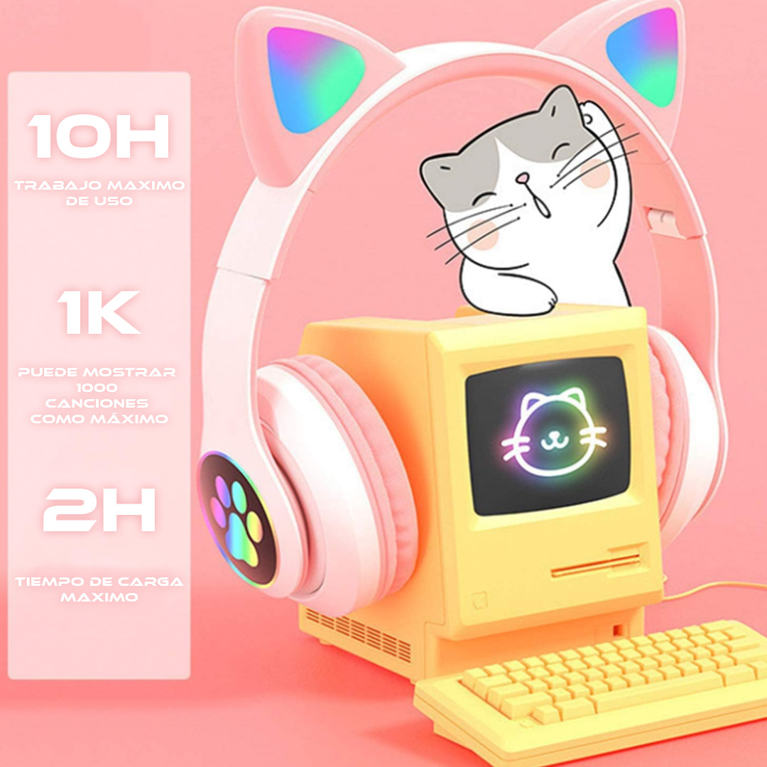Foto 5 | Audífonos Inalámbricos Rosa con Diseño de Orejas de Gato