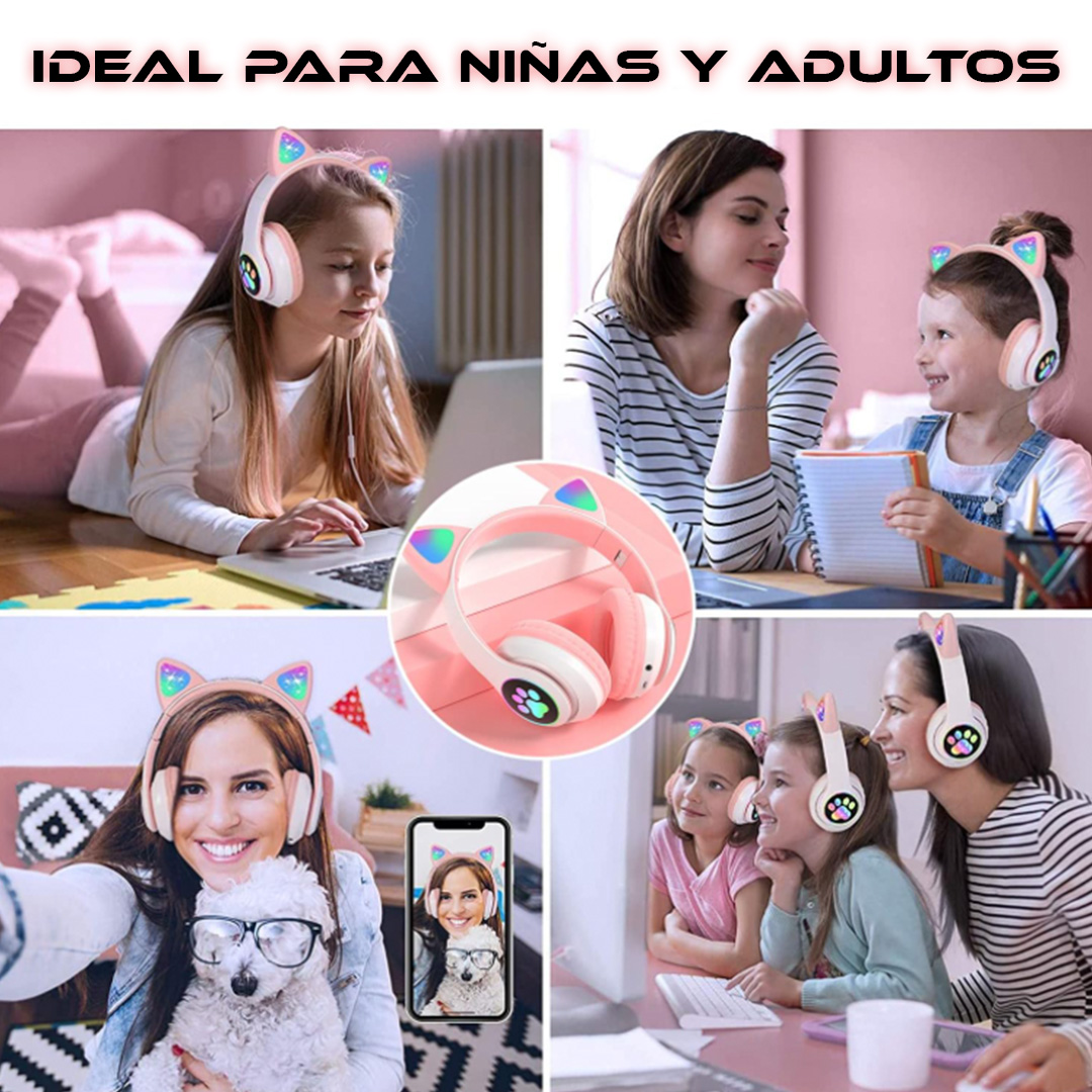 Foto 7 pulgar | Audífonos Inalámbricos Rosa con Diseño de Orejas de Gato