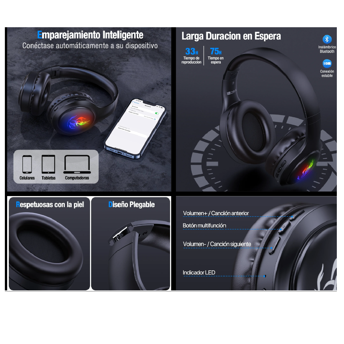Foto 7 pulgar | Audífonos Inalámbricos Prodotty Diadema Deep Bass Negros