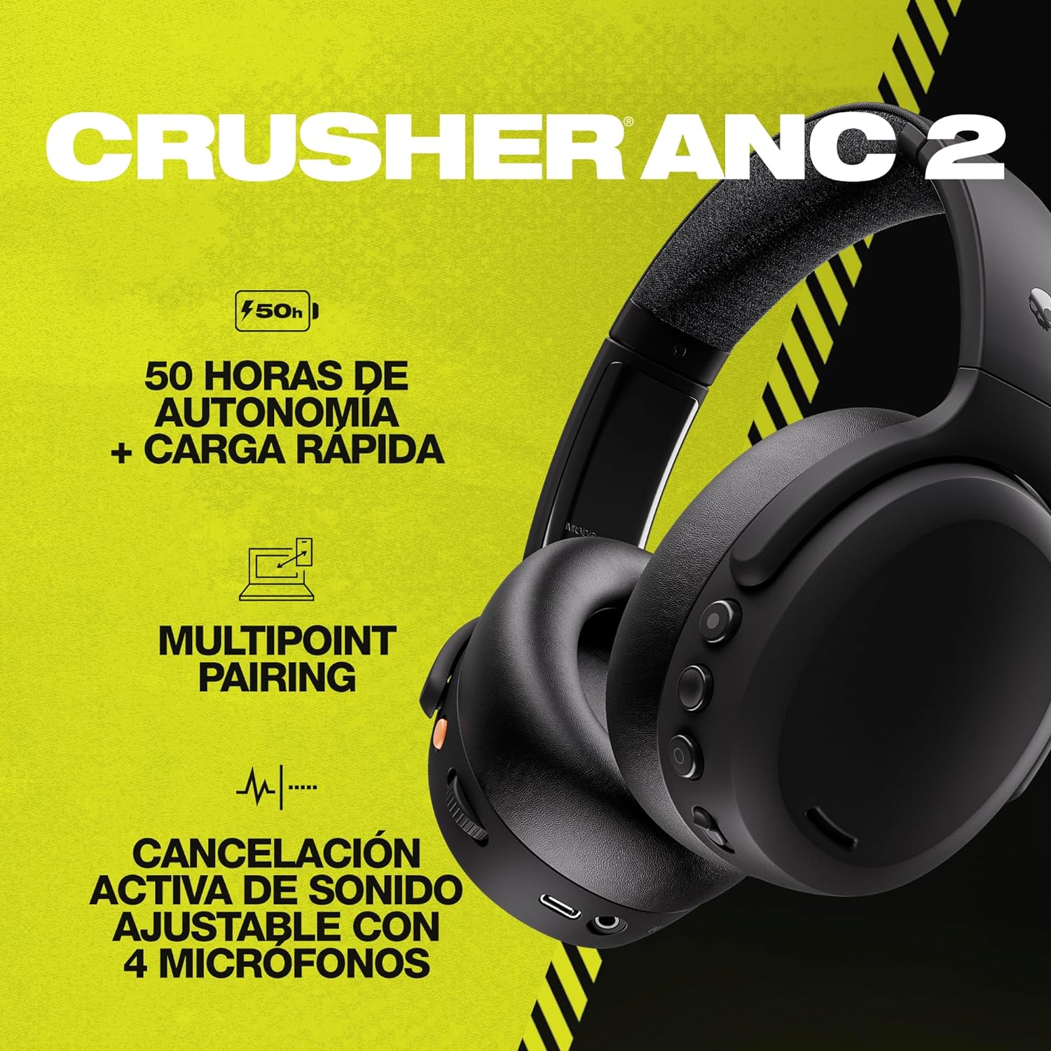 Foto 5 pulgar | Auriculares Inalámbricos Skullcandy Crusher Anc 2 Negros