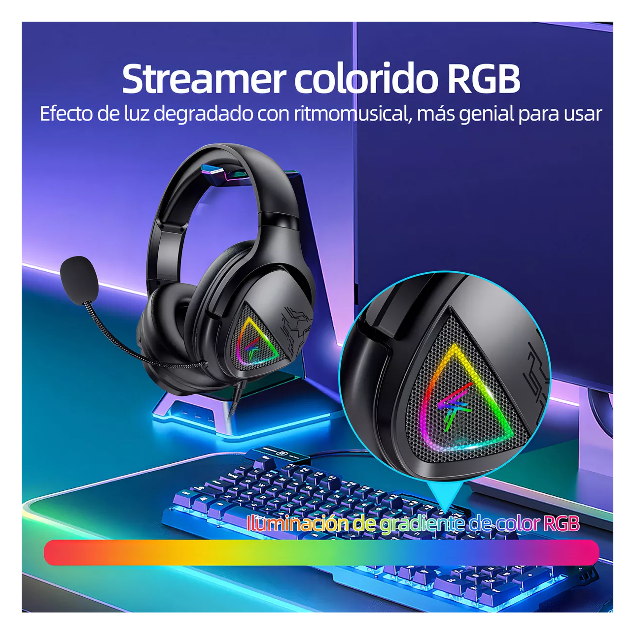 Foto 3 pulgar | Audífonos Gamer Diadema Con Microfono Led Rgb Negro