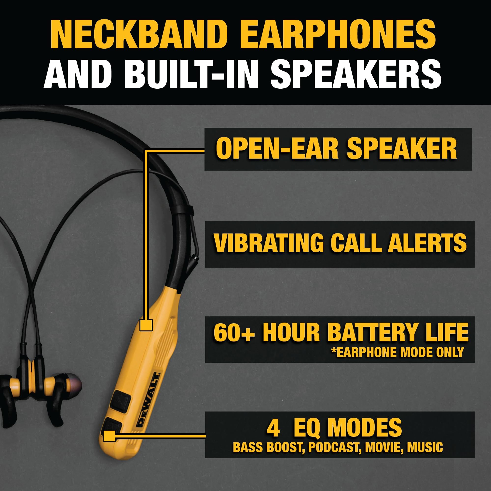 Foto 4 pulgar | Auriculares Bluetooth Dewalt, Banda Para El Cuello 2 En 1 Con Altavoces - Venta Internacional.