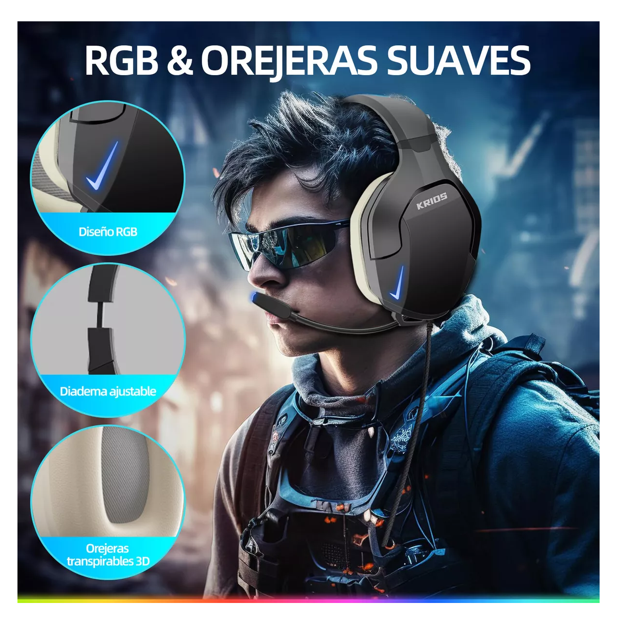 Foto 6 pulgar | Audífonos Gamer Para Xbox Pc K10 Con Microfono Y Led Rgb Color Negro/beige