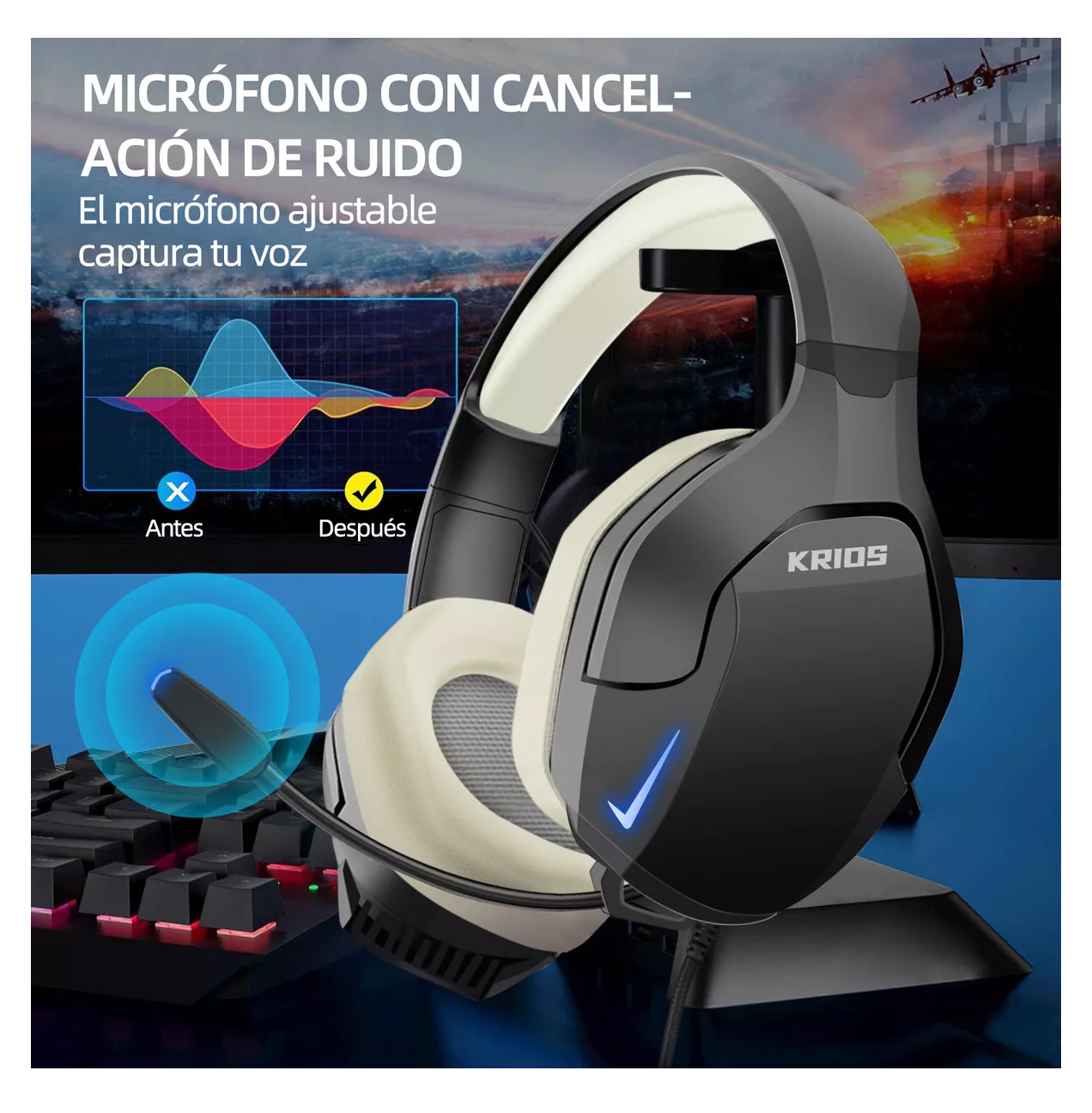 Foto 3 pulgar | Audífonos Gamer Para Xbox Pc K10 Con Microfono Y Led Rgb Color Negro/beige