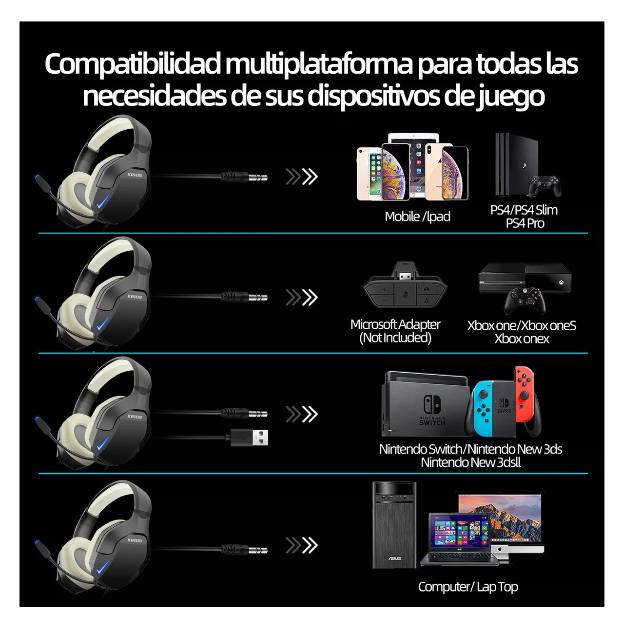 Foto 4 pulgar | Audífonos Gamer Para Xbox Pc K10 Con Microfono Y Led Rgb Color Negro/beige