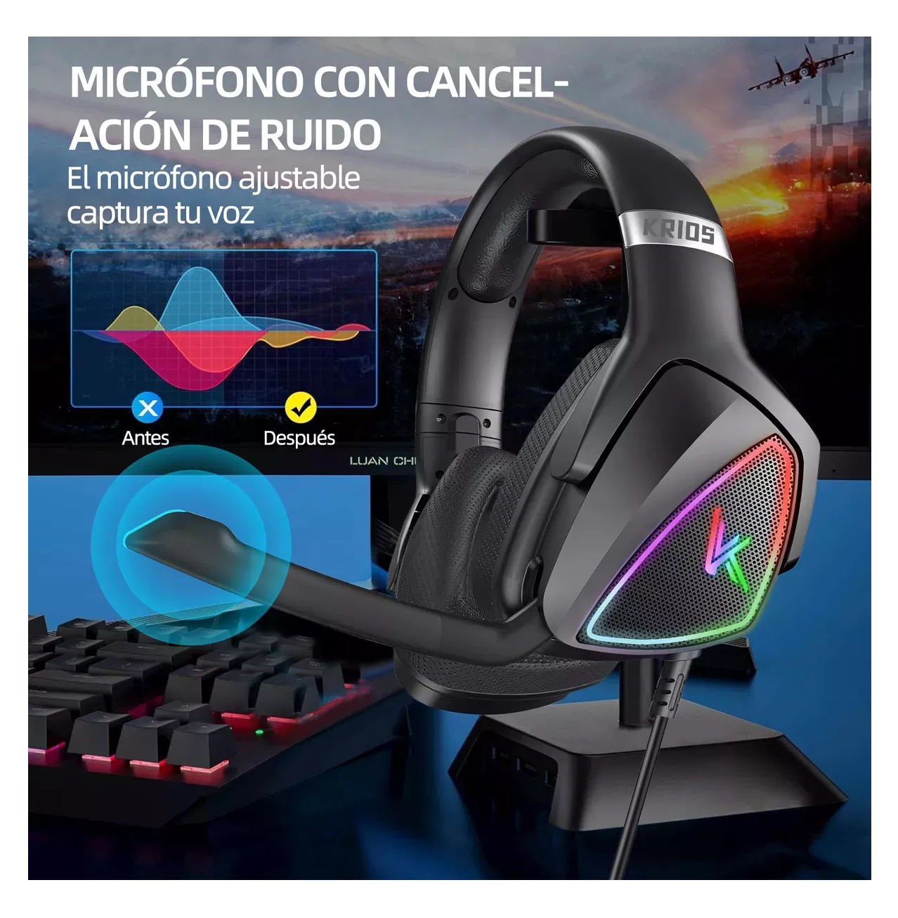 Foto 4 | Audífonos Gamer Krios K7 Diadema, Negro