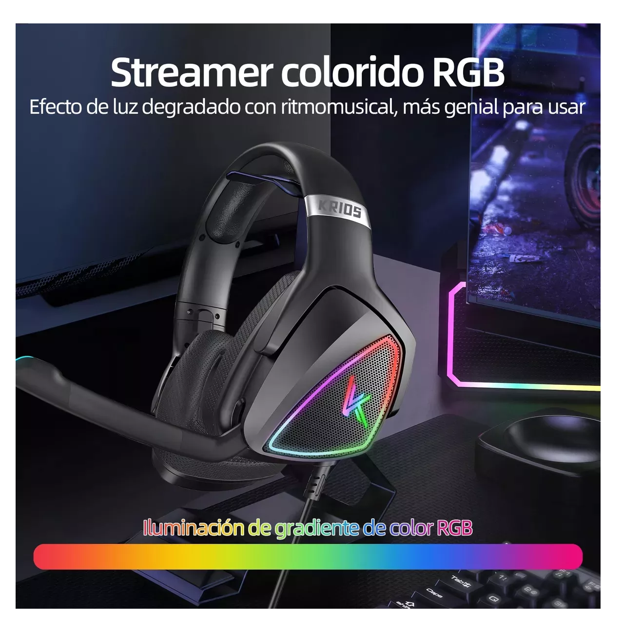 Foto 3 pulgar | Audífonos Gamer Krios K7 Diadema, Negro