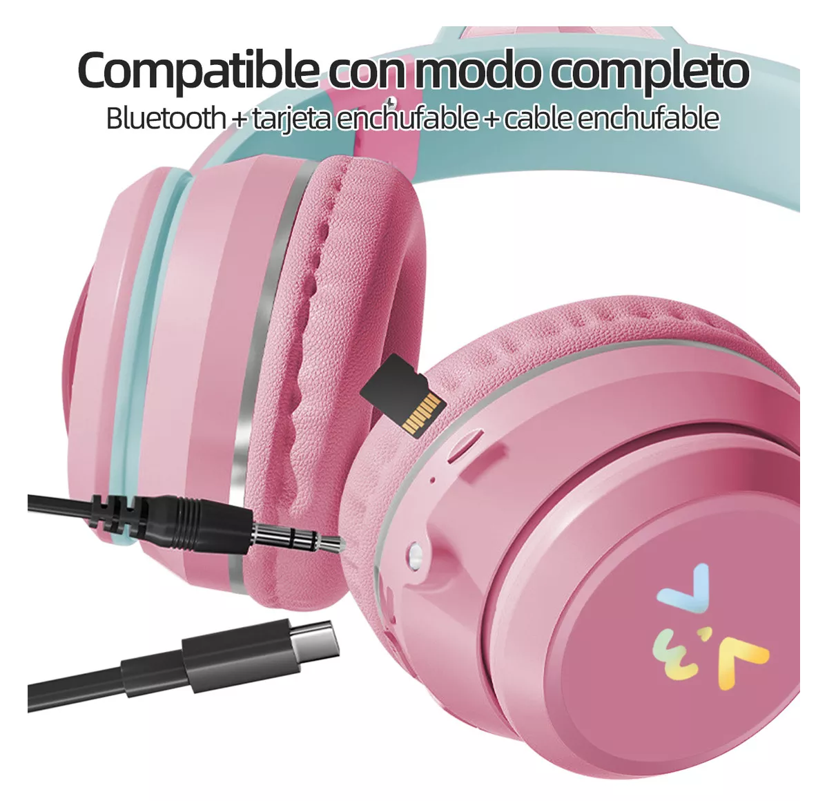 Foto 5 pulgar | Audifonos Orejas De Gato Bluetooths Inalambricos Diadema Niños, Rosa