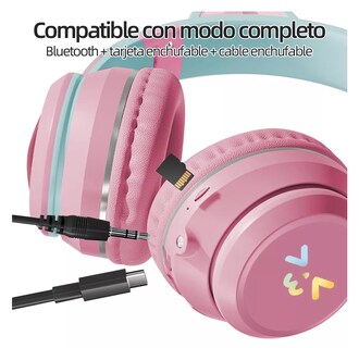 Foto 4 | Audifonos Orejas De Gato Bluetooths Inalambricos Diadema Niños, Rosa