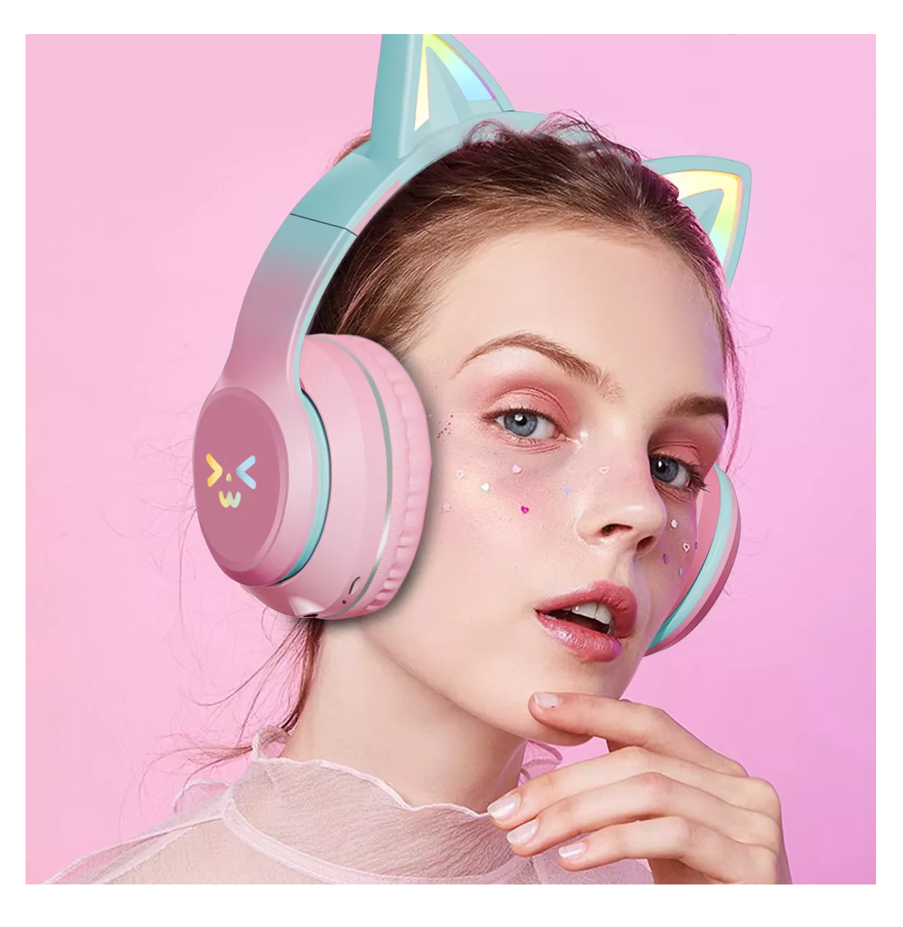 Foto 6 pulgar | Audifonos Orejas De Gato Bluetooths Inalambricos Diadema Niños, Rosa
