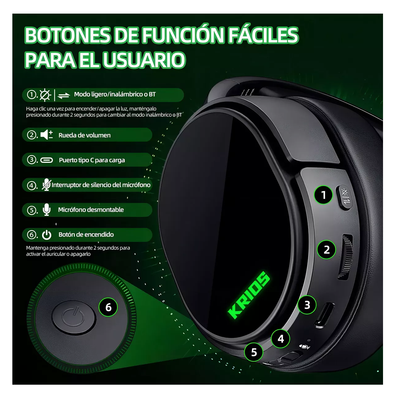 Foto 6 pulgar | Audifonos Inalambricos Bluetooth de Diadema Negro