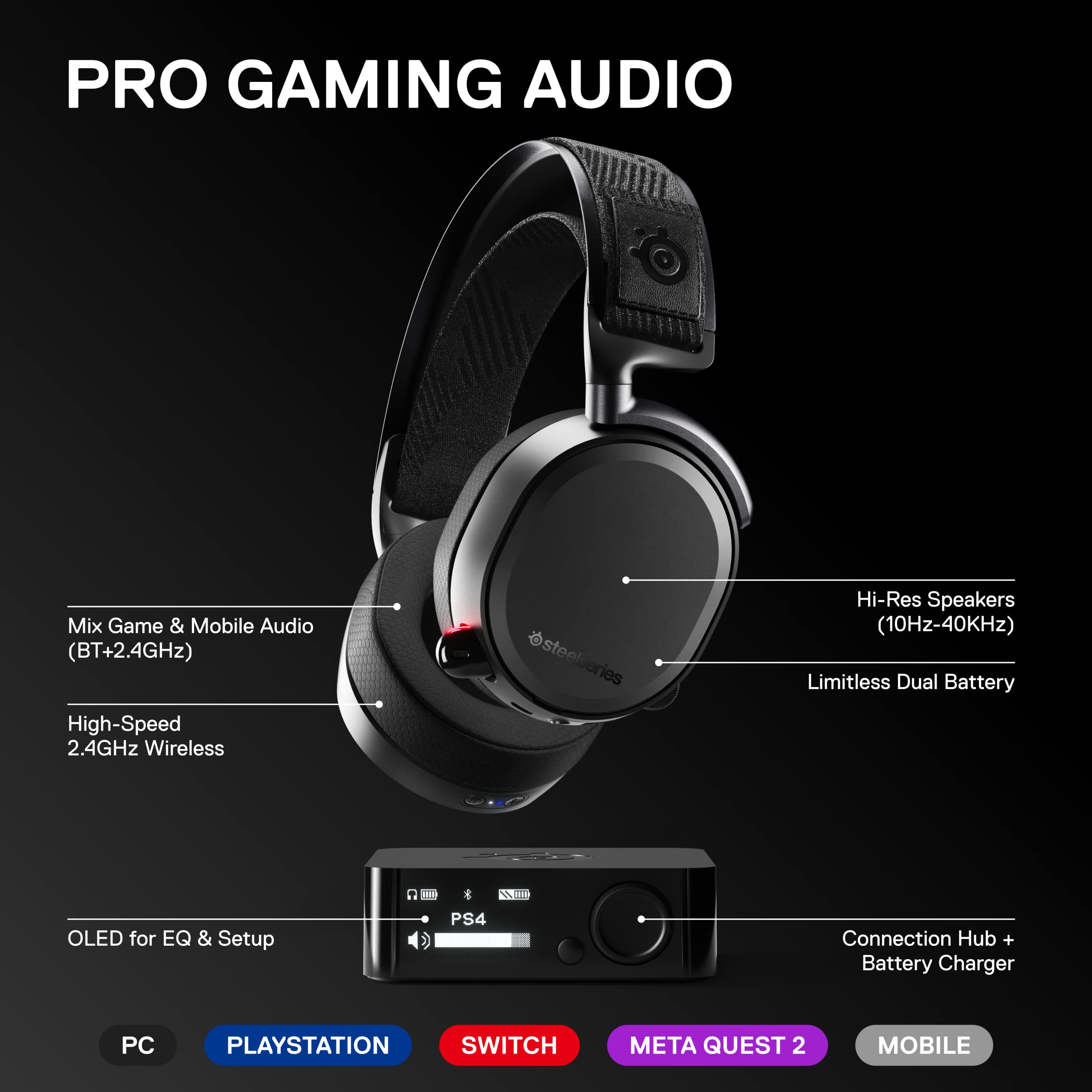 Foto 3 pulgar | Auriculares Para Juegos Steelseries Arctis Pro Wireless Black - Venta Internacional.