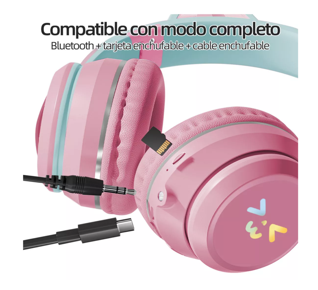 Foto 6 pulgar | Audífonos Orejas De Gato Bluetooths Belug, Inalámbricos Diadema Niños, Rosa