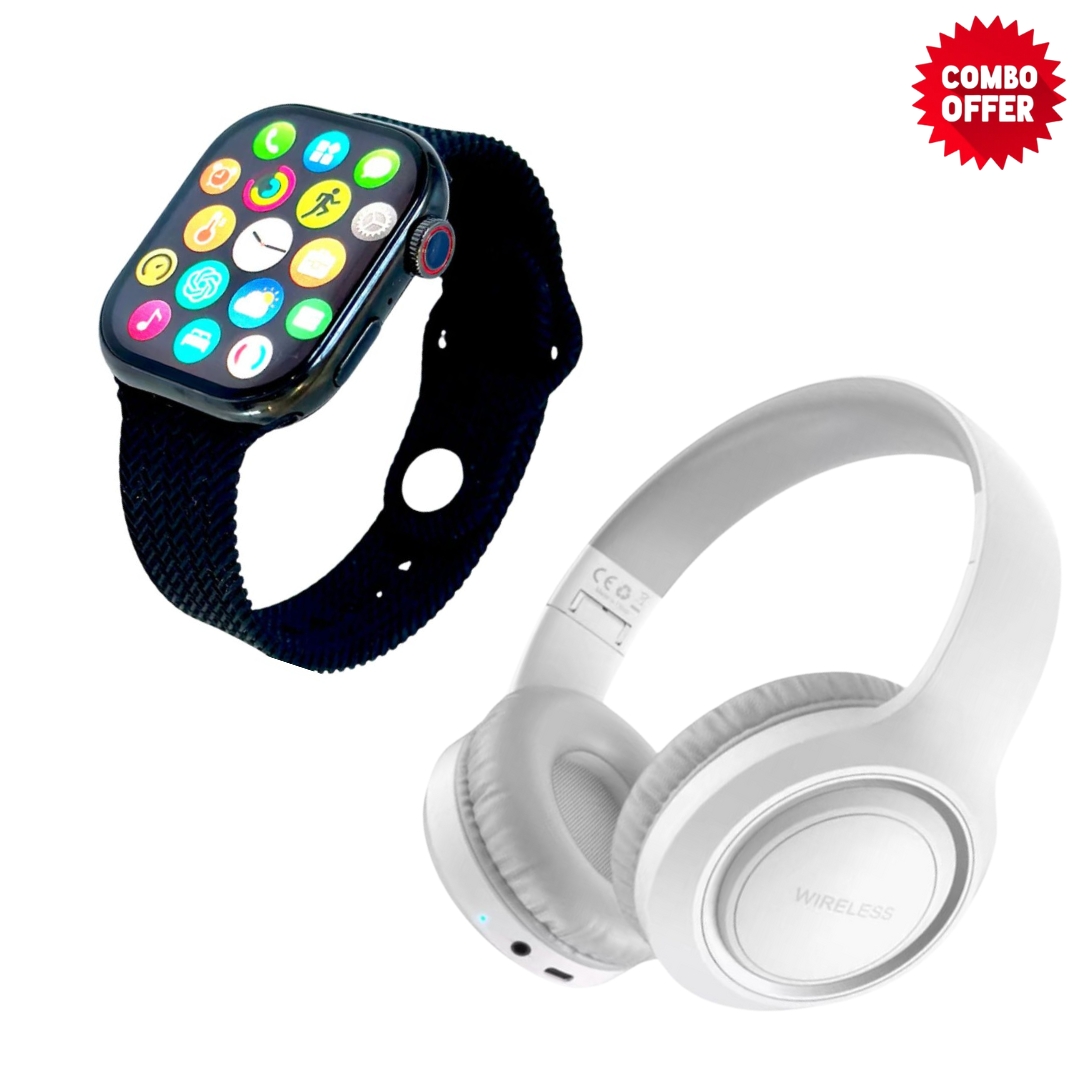 Smart Watch Jw9 Negro con Audifonos Diadema Uid 10 Prostudio Blanco