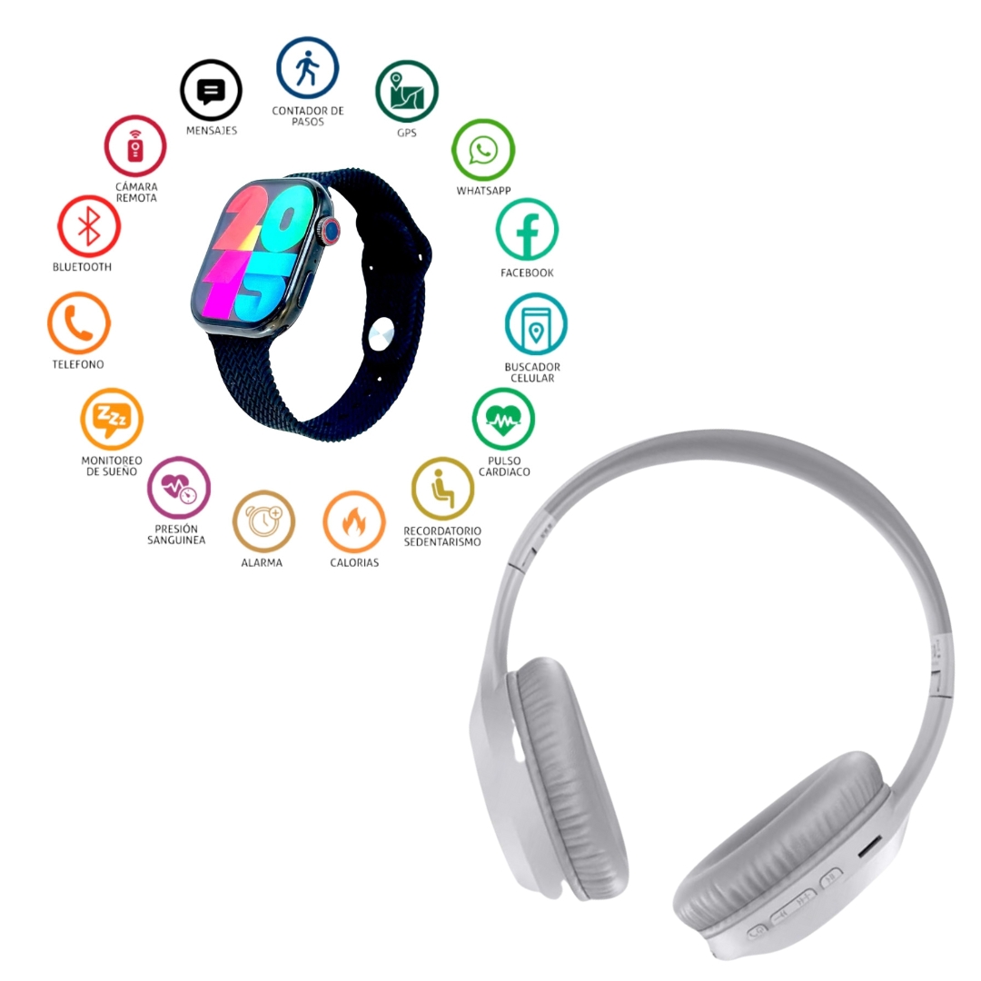 Foto 4 pulgar | Smart Watch Jw9 Negro con Audifonos Diadema Uid 10 Prostudio Blanco
