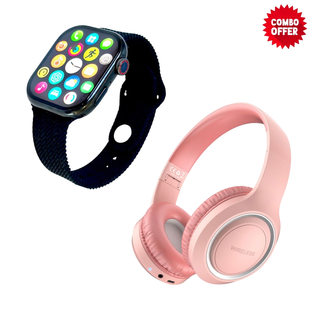 Foto 2 pulgar | Smart Watch Jw9 Negro con Audifonos Diadema Uid 10 Prostudio Rosa