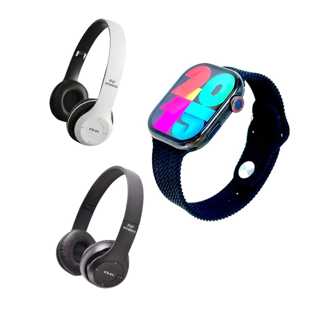Foto 2 pulgar | SmartWatch Jw9 Negro con Audífonos P47 Blanco + Audifonos P47 Negro