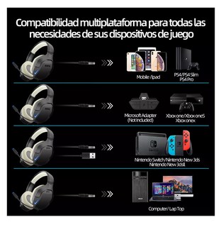 Foto 3 | Audífonos Gamer K10 con Micrófono y LED RGB Negro