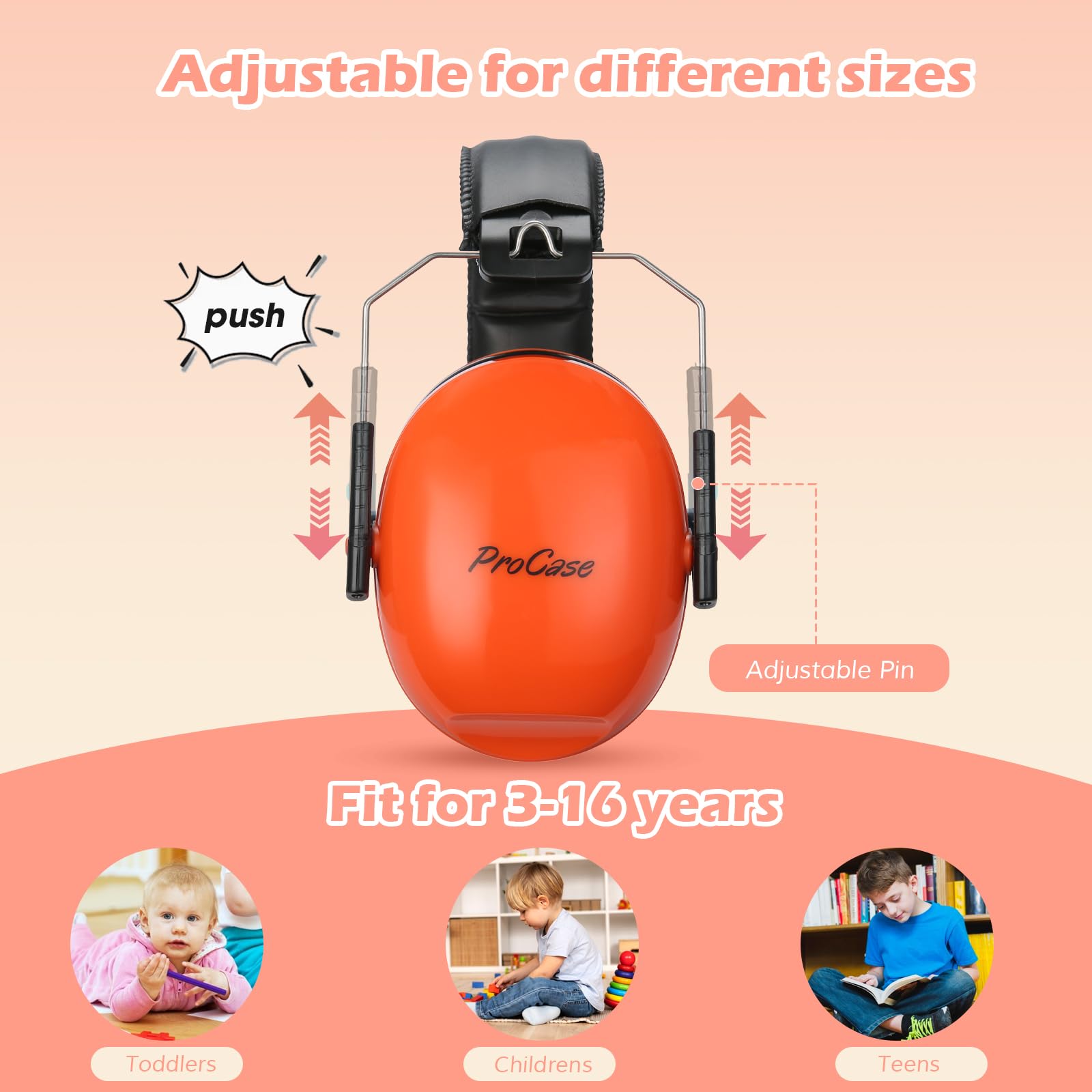 Foto 3 | Auriculares Con Cancelación De Ruido Procase Para Niños Pequeños, Color Naranja - Venta Internacional.