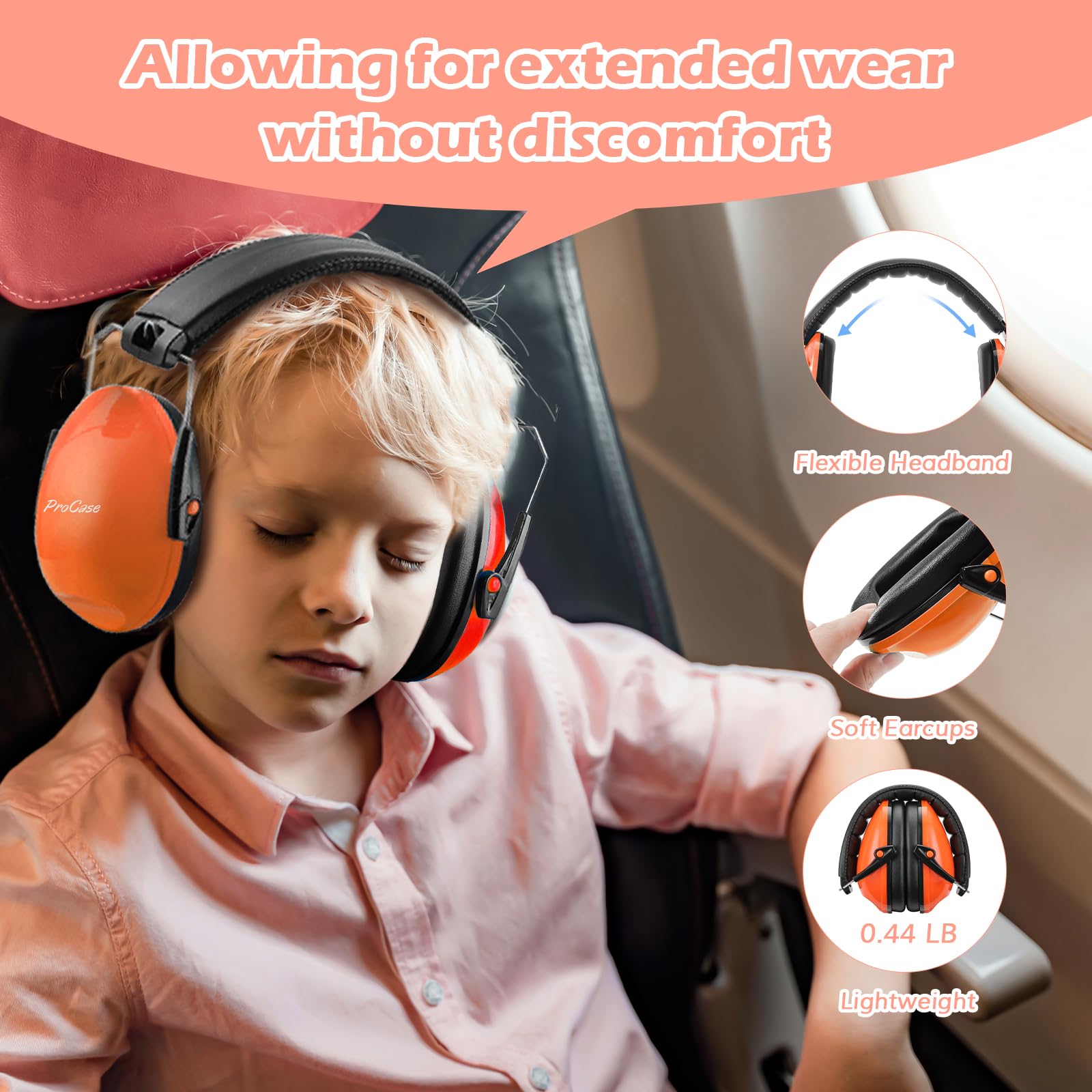 Foto 6 pulgar | Auriculares Con Cancelación De Ruido Procase Para Niños Pequeños, Color Naranja - Venta Internacional.